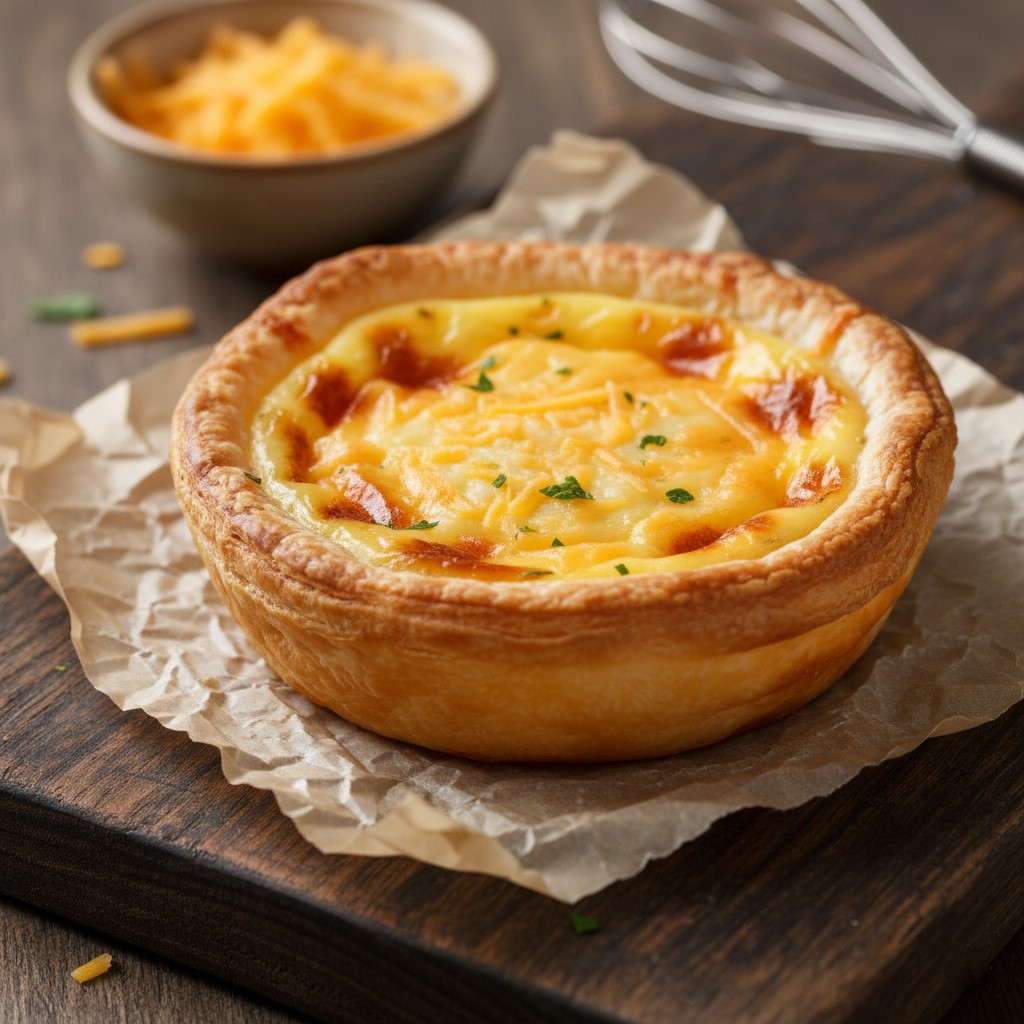 Cheese egg tart on wooden board